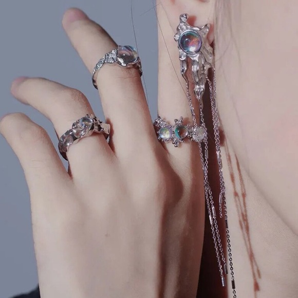 NEW Moonstone Star Drop Earrings Irregular Tassel Chain Stud Opal Stone Jewelry - Picture 5 of 5